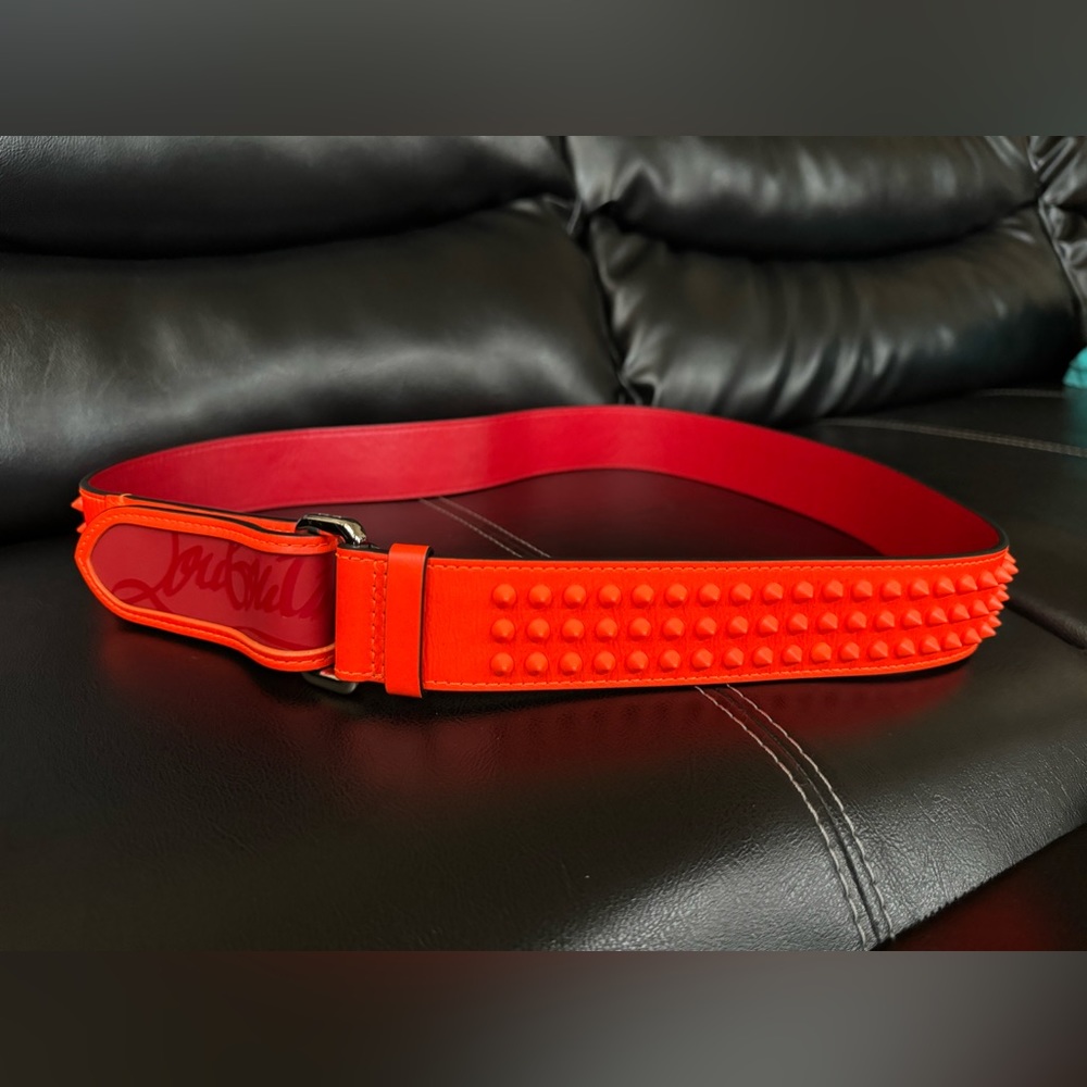$670 Christian Louboutin men’s orange Loubi Spike belt 100cm or size 40